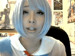 Asian college gal making weak effort ahegao face'