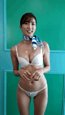 Asian chick in bra and panties acting cute with shiny breasts. Eimi Matsushima'