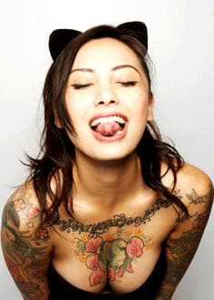 Sexy asian gif babe with amazing tattoos on her boobs'